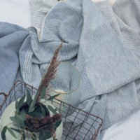 Плед IBENA Jacquard Salerno Gots 140x200cm Blue/Ivory фото №2 — интернет-магазин Desire.md