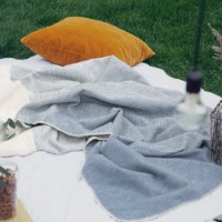 Плед IBENA Jacquard Salerno Gots 140x200cm Blue/Ivory фото №3 — интернет-магазин Desire.md