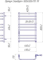 Полотенцесушитель Mario Premium Standard-I 800х500/170 TR K фото №2 — интернет-магазин Desire.md