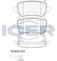 Комплект тормозных колодок ICER 181622-703 фото №2 — интернет-магазин Desire.md