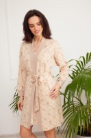 Банный халат Ajoure T5140 Print Flowers Beige S фото №2 — интернет-магазин Desire.md