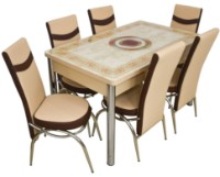 Set masă și scaune Magnusplus Set Kelebek II 0004 + 6 Merchan Beige/Maro