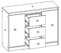 Комод Yasen Венера 2Д3Ш  Дуб Крафт Серый /Белый фото №3 — интернет-магазин Desire.md
