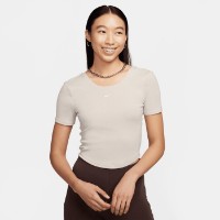 Tricou de dame Nike W Nsw Nk Chll Knt Mrib Ss Top Light Orewood Brown/Sail, s.S imaginea #1 — magazin online Desire.md