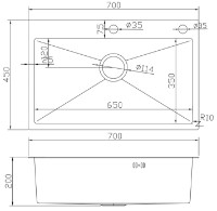 Chiuvetă de bucătărie cu baterie, dozator și picurător Fabiano 70x45 Satin imaginea #2 — magazin online Desire.md