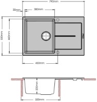 Chiuvetă de bucătărie Fabiano Navio 79x50 Grey Metallic imaginea #2 — magazin online Desire.md