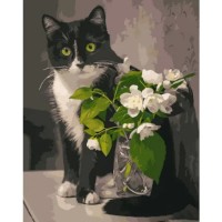 Tablou pe numere Strateg Кот с цветами (GS1021)