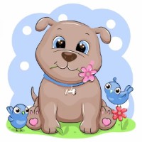 Tablou pe numere Strateg Собачка с птицами (ES0845) imaginea #1 — magazin online Desire.md