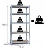 Unitate de rafturi de depozitare FunFit Metal Storage 150x75x30cm (3266) imaginea #4 — magazin online Desire.md