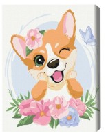 Картина по номерам Brushme Корги в цветочках (KBS7103FC) фото №1 — интернет-магазин Desire.md