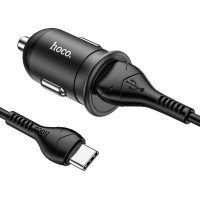 Автомобильная зарядка Hoco Z43 Mighty + Type-C Cable Black