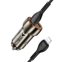 Автомобильная зарядка Hoco Z46A Blue Whale + Type-C to Lightning Metal Gray фото №3 — интернет-магазин Desire.md