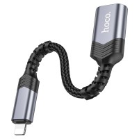 Переходник Hoco UA24 Lightning to USB Metal Gray