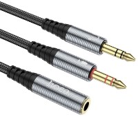 Cablu Hoco UPA21 2-in-1 female to 2 male Metal Gray imaginea #1 — magazin online Desire.md