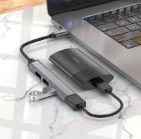 Multiplicator Hoco HB26 4in1 Type-C Metal Grey imaginea #3 — magazin online Desire.md