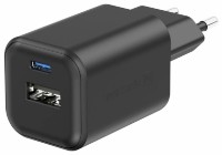Зарядное устройство Swissten GaN 1xUSB-C 45W PD + 1xUSB-A 18W QC Black