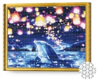 Pictura cu diamante după numere Art Gallery Premium Delfin și luminițe GA86357