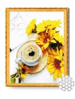 Pictura cu diamante după numere Art Gallery Premium Floarea soarelui și cafea GA86120