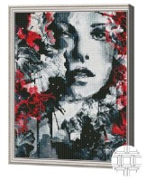 Pictura cu diamante după numere Art Gallery Premium Portret în nuanțe gri-roșii QB205766