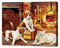 Tablou pe numere Art Gallery Premium Micuții pufoși la șemineu CX4905