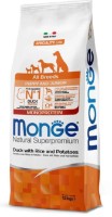 Hrană uscată pentru câini Monge Superpremium All Breeds Puppy & Junior Duck/Rice/Potatoes 12kg