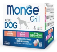 Hrană umedă pentru câini Monge Superpremium Adult Grill Mix Salmon/Pork/Lamb 12x100g
