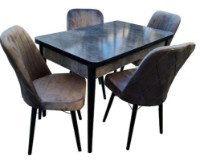 Комплект для столовой Magnusplus Karegold Antrasit + 4 Chairs Eco Velour Gray фото №1 — интернет-магазин Desire.md