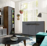 Comodă Fadome Davos D12 Dark Walnut/Glossy Grey imaginea #4 — magazin online Desire.md