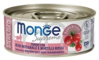 Hrană umedă pentru pisici Monge Supreme Sterilised Tuna/Rice/Cranberry 80g