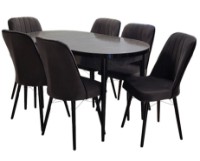 Комплект для столовой Magnusplus Arya Oval Aris Anthracite 170/130x80x77H + 6 Chairs Dark Grey фото №1 — интернет-магазин Desire.md