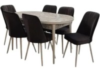 Комплект для столовой Magnusplus Arya Oval Carara 170/130x80x77H + 6 Chairs Dark Grey фото №1 — интернет-магазин Desire.md