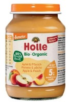 Piure pentru bebeluși Holle Bio Organic Apple & Peach 190g