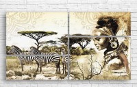 Pictură ArtDesign African woman and zebras 132x72cm (F-10206)
