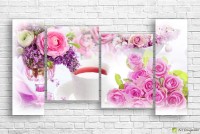 Pictură ArtDesign Cup of tea and flowers 119x65cm (C-10274)