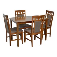Set masă și scaune Evelin Gloria Burnish Oak + 4 Deepa R  Burnish Oak/Ekea-12 Dark Brown