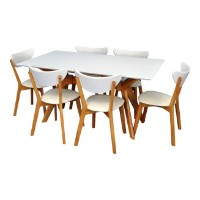 Комплект для столовой Evelin Raffles Rectangular White/Bella Beech + 6 Cameroon White/Bella Beech фото №2 — интернет-магазин Desire.md