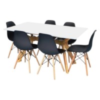 Set masă și scaune Evelin Raffles Rectangular White/Bella Beech + 6 LC-021 Black