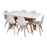 Set masă și scaune Evelin Raffles Rectangular White/Bella Beech + 6 LC-021 White