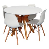 Set masă și scaune Evelin Raffles Round White/Bella Beech + 4 LC-021 White