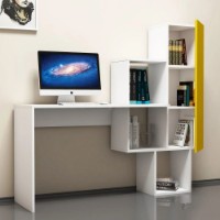 Masa de birou Trendy Acelya White/Yellow 145x141x45cm GTR001018 imaginea #4 — magazin online Desire.md