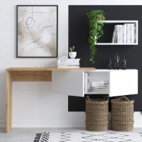 Masa de birou Trendy Tiff White/Oak 145x74x45cm GTR005692 imaginea #2 — magazin online Desire.md