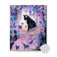 Pictura cu diamante după numere Art Gallery Premium Black cat and butterflies 40x50cm (GA87139)