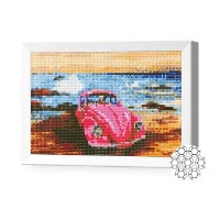 Pictura cu diamante după numere Art Gallery Premium Pink Car By The Sea 20x30cm (JS24592)