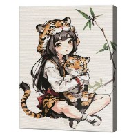Tablou pe numere Art Gallery Econom Fetiță cu puiul de tigru 30x40cm (EX8359)