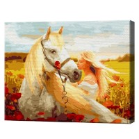 Tablou pe numere Art Gallery Econom Fată și calul alb 40x50cm (GX34581)