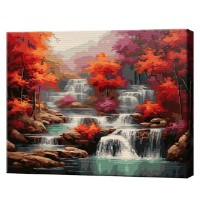 Tablou pe numere Art Gallery Premium Cascadă printre copacii roșii 40x50cm (GX46450)