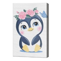 Tablou pe numere Art Gallery Premium Un pinguin în coroniță de flori 20x30cm (CX4885)