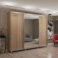 Dulap cu uşi glisante My-Style Chipboard + Mirror 280x220x60 Sonoma Oak (C28H2M03U02)