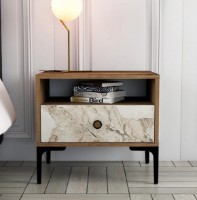Noptieră Trendy Lizbon 531 Walnut/White Marble/Black 50.8x56x40cm GTR001518 imaginea #1 — magazin online Desire.md