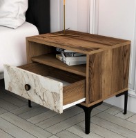 Noptieră Trendy Lizbon 531 Walnut/White Marble/Black 50.8x56x40cm GTR001518 imaginea #2 — magazin online Desire.md